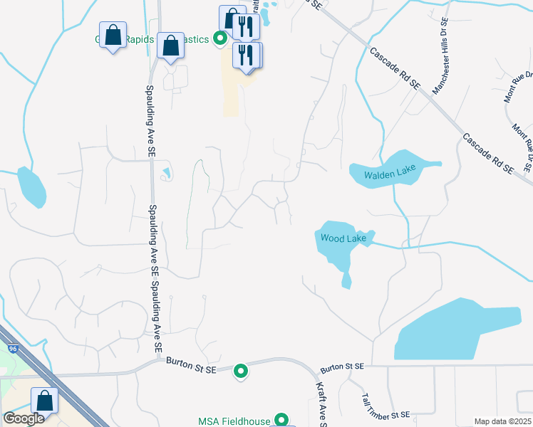 map of restaurants, bars, coffee shops, grocery stores, and more near 2075 Stickley Drive Southeast in Grand Rapids