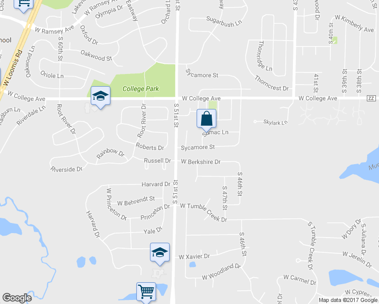 map of restaurants, bars, coffee shops, grocery stores, and more near 5041 Sycamore Street in Greendale