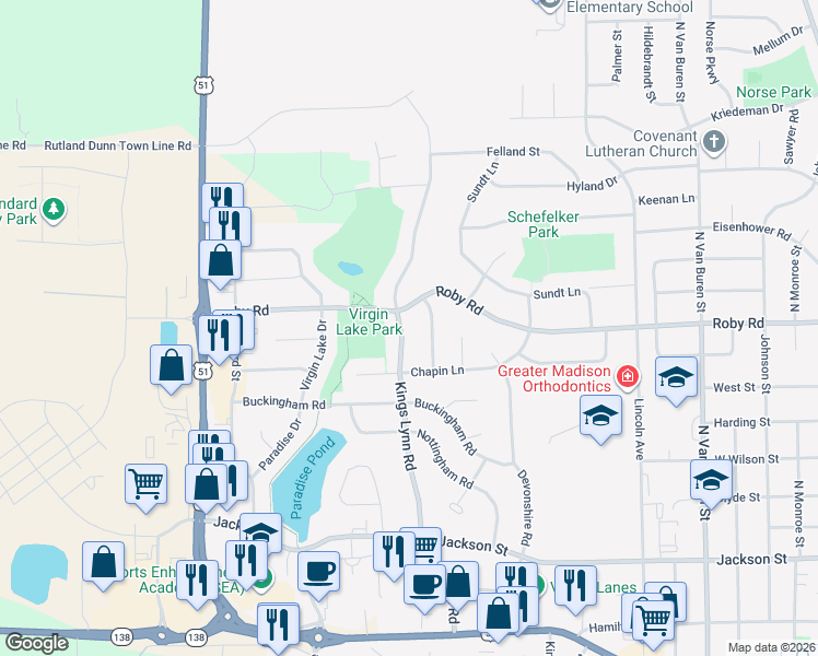 map of restaurants, bars, coffee shops, grocery stores, and more near 1009 Kings Lynn Road in Stoughton