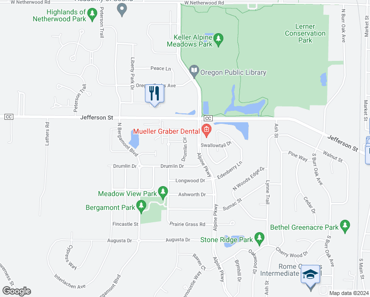 map of restaurants, bars, coffee shops, grocery stores, and more near 163 Drumlin Circle in Oregon