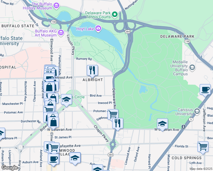 map of restaurants, bars, coffee shops, grocery stores, and more near 37 Berkley Place in Buffalo