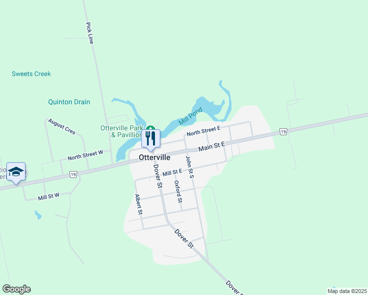 map of restaurants, bars, coffee shops, grocery stores, and more near 230 Main Street East in Otterville