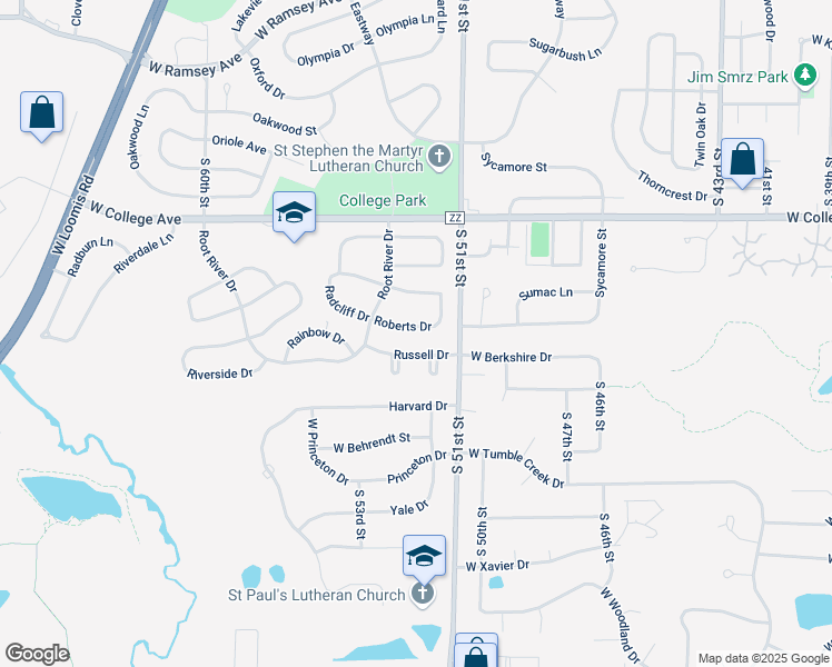 map of restaurants, bars, coffee shops, grocery stores, and more near 5228 Roberts Drive in Greendale
