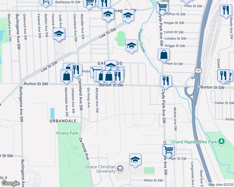 map of restaurants, bars, coffee shops, grocery stores, and more near 2031 Huizen Avenue Southwest in Wyoming