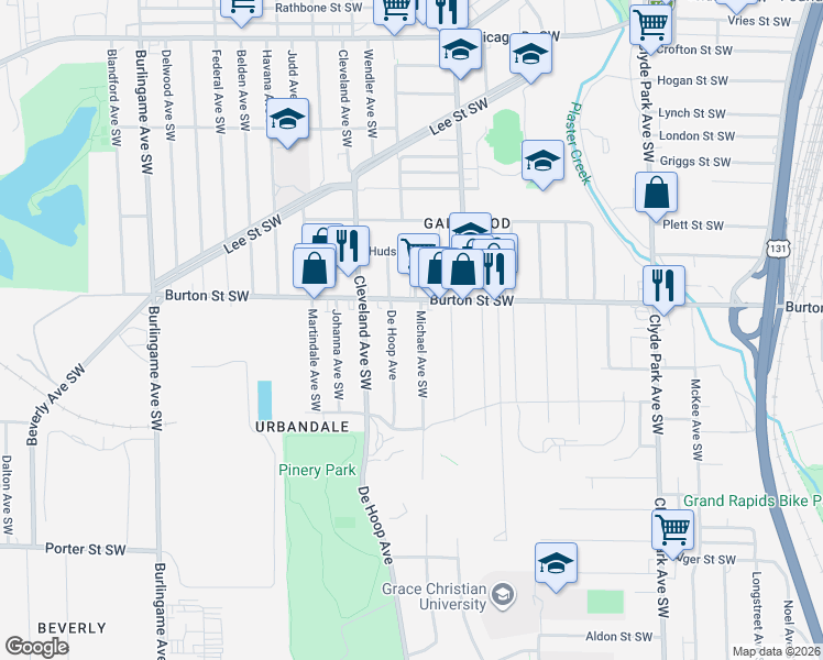 map of restaurants, bars, coffee shops, grocery stores, and more near 2032 Michael Avenue Southwest in Wyoming