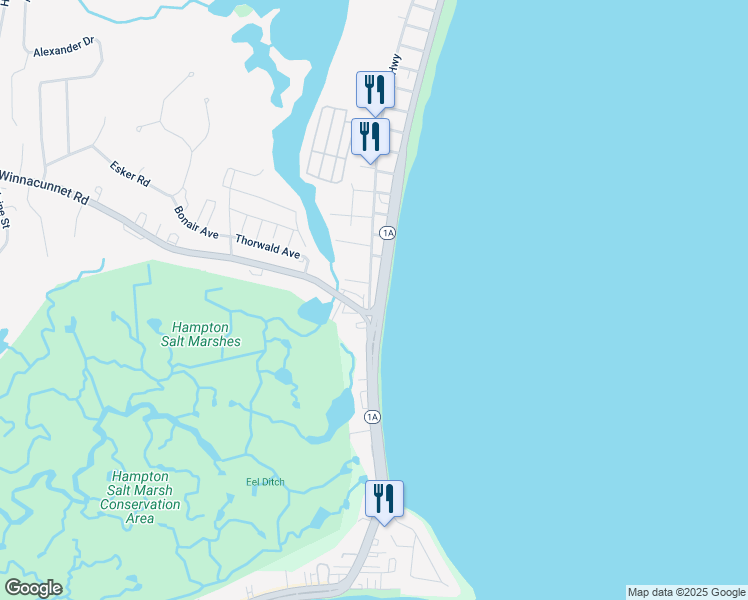 map of restaurants, bars, coffee shops, grocery stores, and more near 703 Ocean Boulevard in Hampton