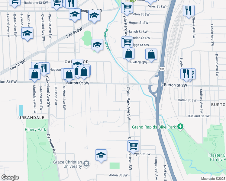 map of restaurants, bars, coffee shops, grocery stores, and more near 2030 Roos Avenue Southwest in Wyoming