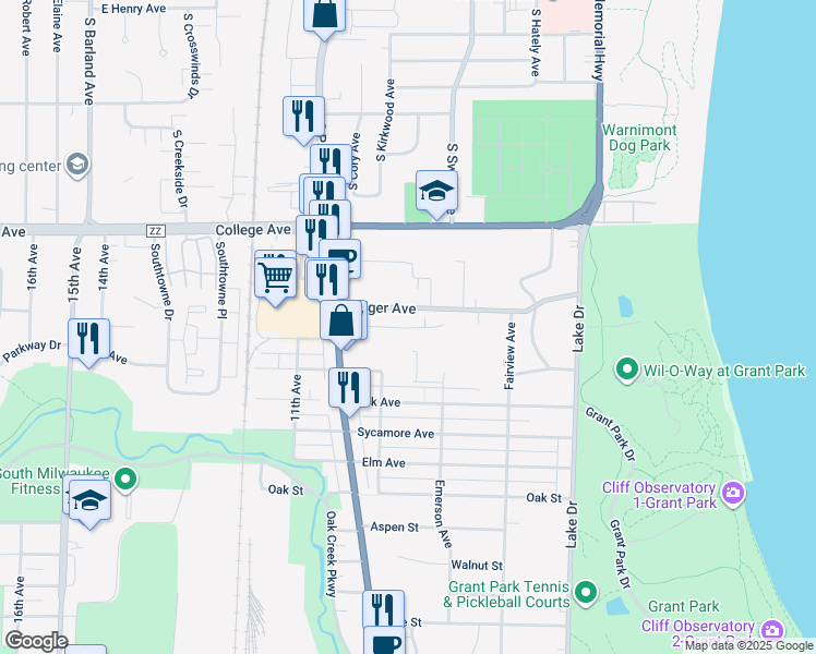 map of restaurants, bars, coffee shops, grocery stores, and more near 231 North Chicago Avenue in South Milwaukee