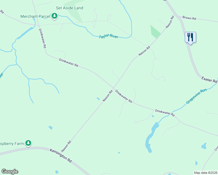 map of restaurants, bars, coffee shops, grocery stores, and more near 100 Drinkwater Road in Hampton Falls