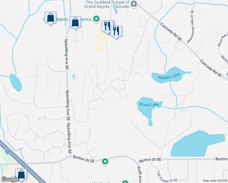 map of restaurants, bars, coffee shops, grocery stores, and more near 2075 Stickley Drive Southeast in Grand Rapids