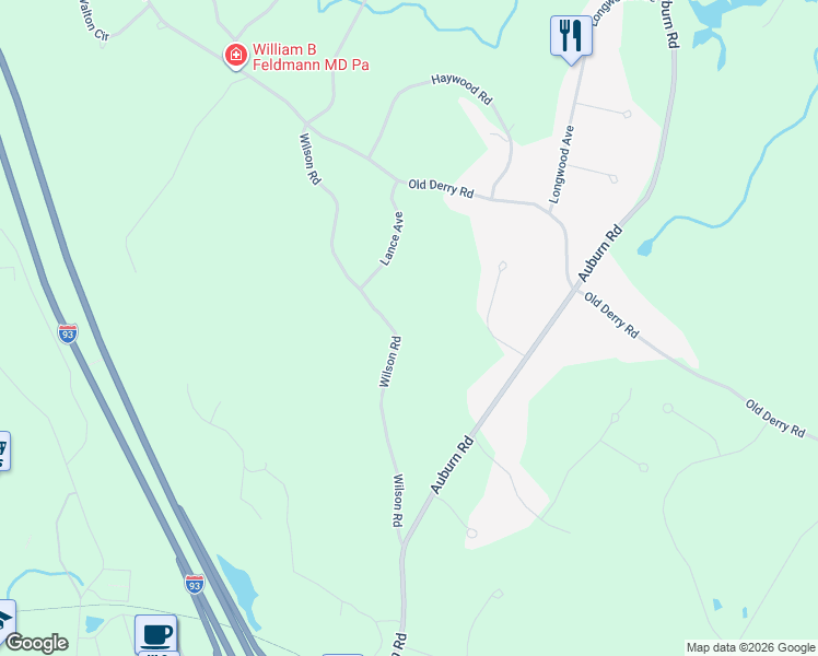 map of restaurants, bars, coffee shops, grocery stores, and more near 26 Wilson Road in Londonderry