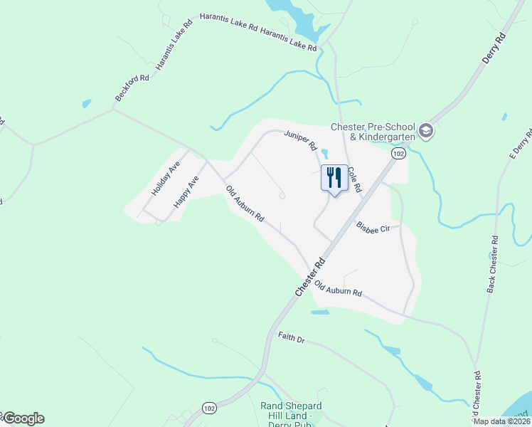 map of restaurants, bars, coffee shops, grocery stores, and more near 48 Old Auburn Road in Derry