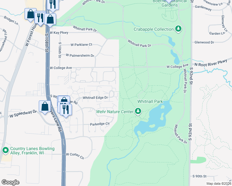 map of restaurants, bars, coffee shops, grocery stores, and more near 10081 Whitnall Edge Drive in Franklin
