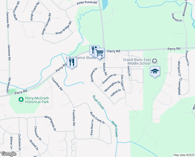 map of restaurants, bars, coffee shops, grocery stores, and more near 12078 Greenview Court in Grand Blanc