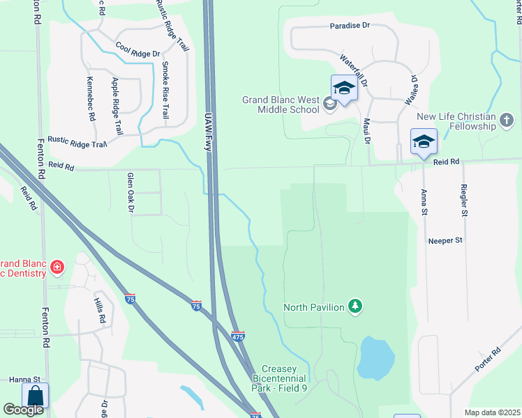 map of restaurants, bars, coffee shops, grocery stores, and more near 1334 Reid Road in Grand Blanc