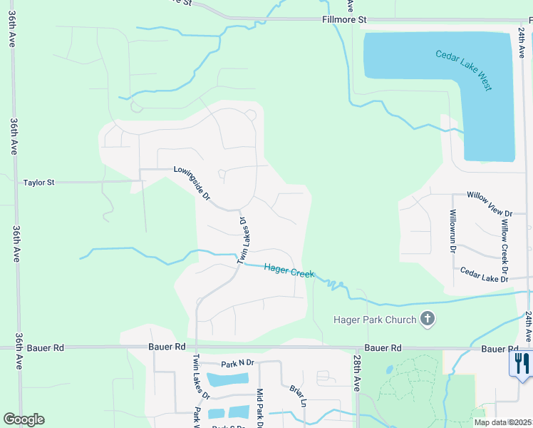 map of restaurants, bars, coffee shops, grocery stores, and more near 8680 Twin Lakes Drive in Georgetown Township