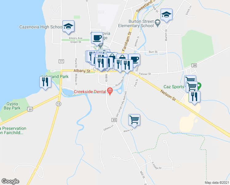 map of restaurants, bars, coffee shops, grocery stores, and more near 4 Chenango Street in Cazenovia