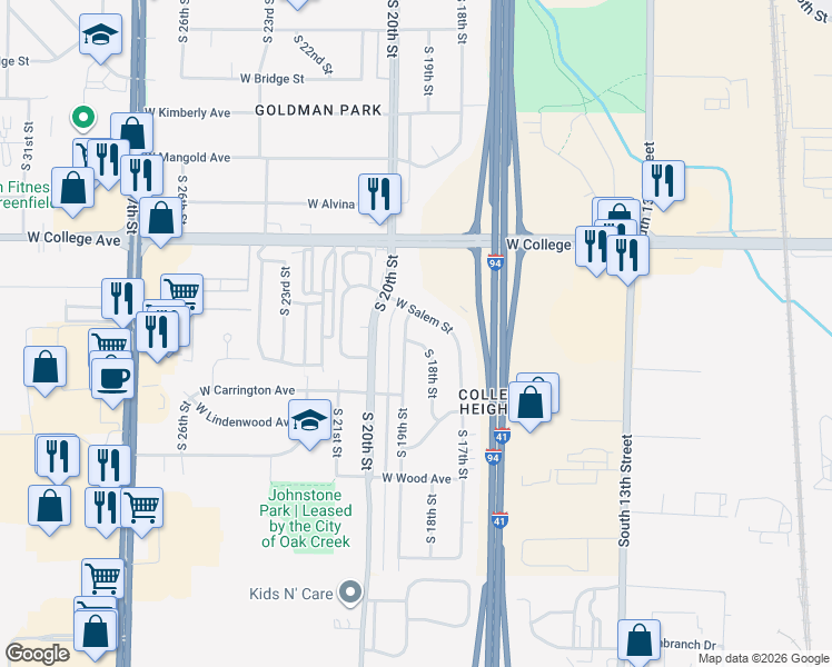 map of restaurants, bars, coffee shops, grocery stores, and more near 6501 South 19th Street in Milwaukee
