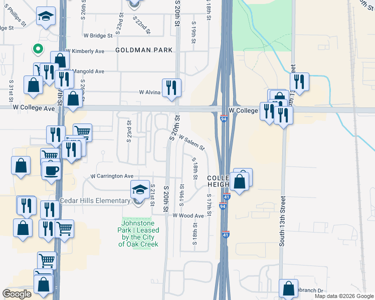 map of restaurants, bars, coffee shops, grocery stores, and more near 6501 South 19th Street in Milwaukee