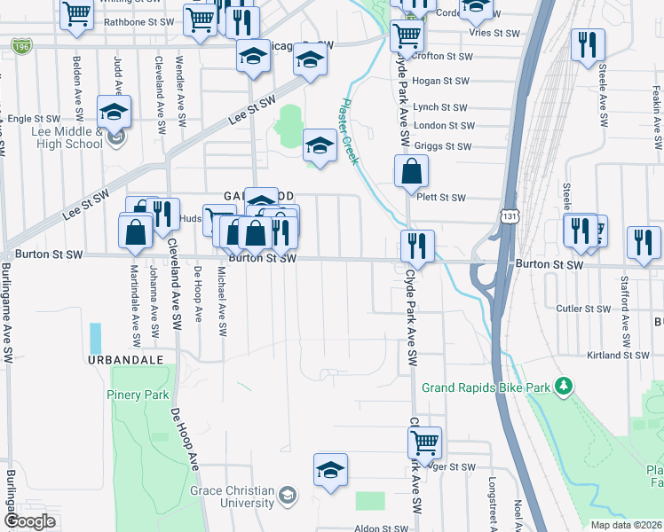 map of restaurants, bars, coffee shops, grocery stores, and more near 2035 Galewood Avenue Southwest in Wyoming