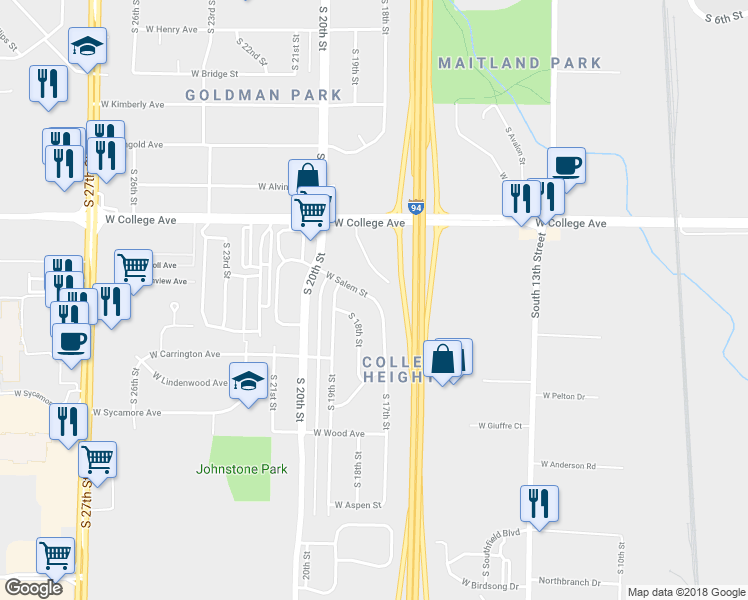 map of restaurants, bars, coffee shops, grocery stores, and more near 960 West Salem Street in Milwaukee