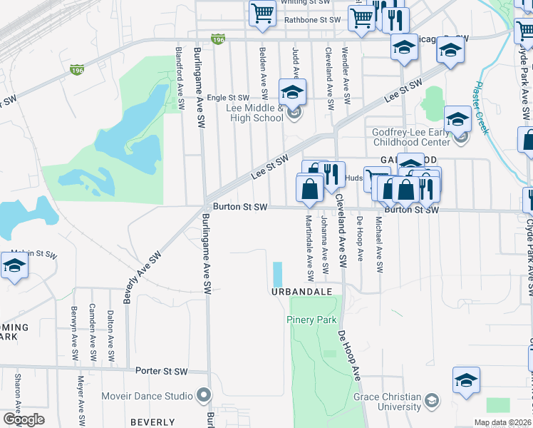 map of restaurants, bars, coffee shops, grocery stores, and more near 1960 Federal Avenue Southwest in Wyoming