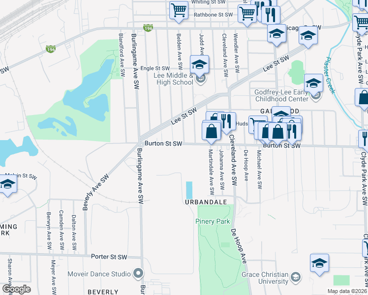 map of restaurants, bars, coffee shops, grocery stores, and more near 1960 Federal Avenue Southwest in Wyoming