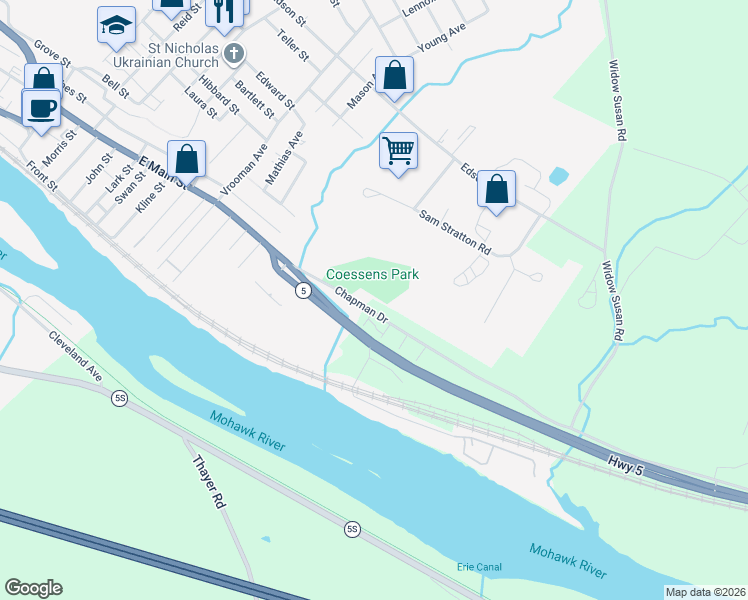map of restaurants, bars, coffee shops, grocery stores, and more near 350 Chapman Drive in Amsterdam