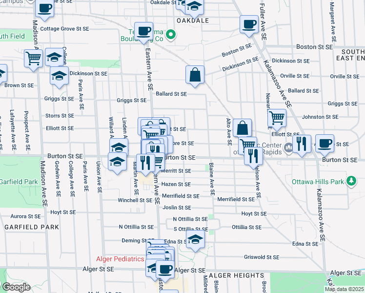 map of restaurants, bars, coffee shops, grocery stores, and more near 1915 Thelma Avenue Southeast in Grand Rapids