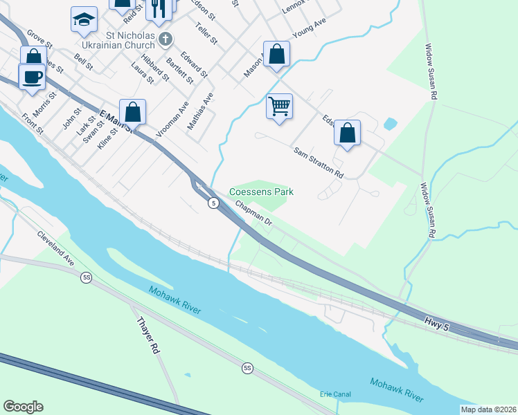 map of restaurants, bars, coffee shops, grocery stores, and more near 350 Chapman Drive in Amsterdam