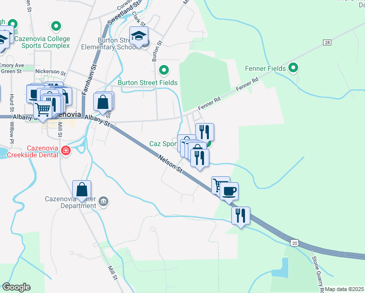 map of restaurants, bars, coffee shops, grocery stores, and more near 12 Carriage House Circle in Cazenovia
