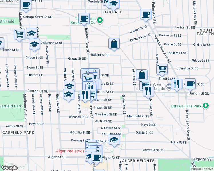 map of restaurants, bars, coffee shops, grocery stores, and more near 1915 Thelma Avenue Southeast in Grand Rapids