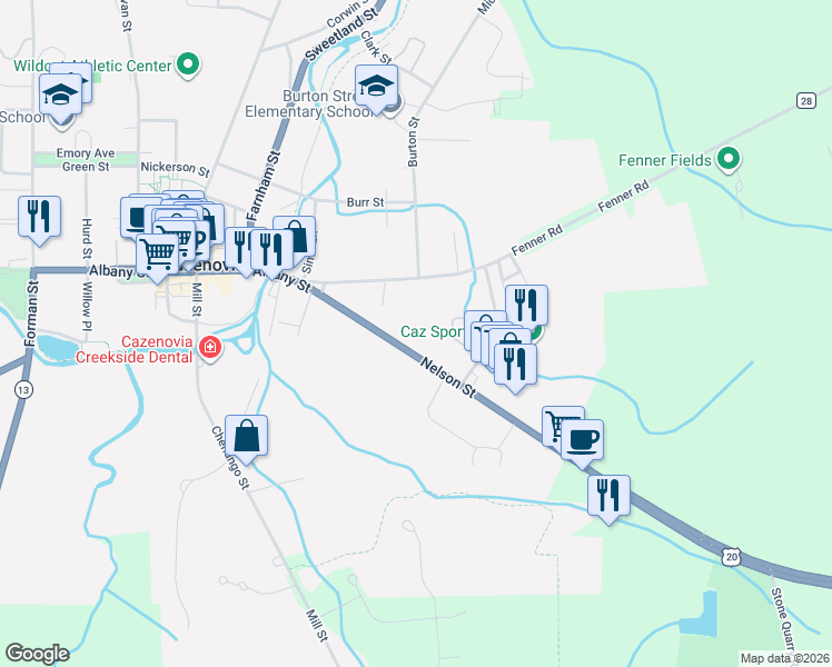 map of restaurants, bars, coffee shops, grocery stores, and more near 43 Nelson Street in Cazenovia