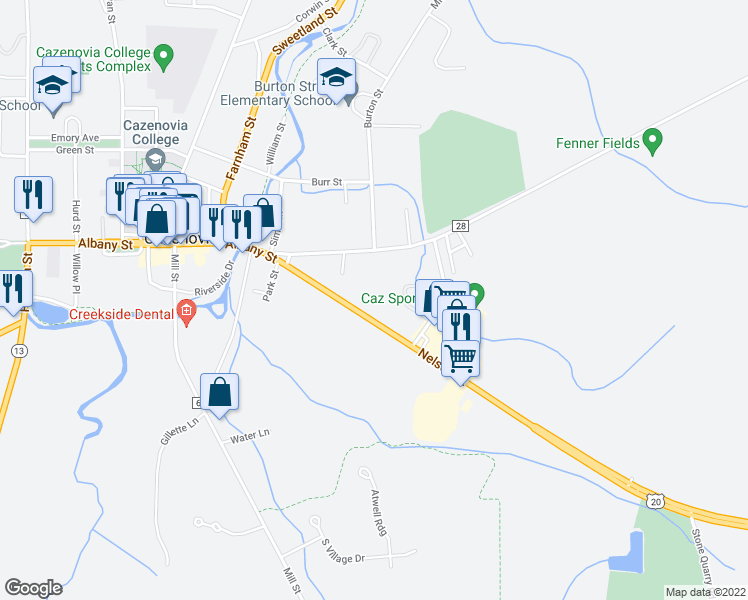 map of restaurants, bars, coffee shops, grocery stores, and more near 43 Nelson Street in Cazenovia