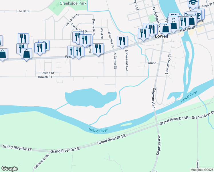 map of restaurants, bars, coffee shops, grocery stores, and more near 920 Clark Street in Lowell