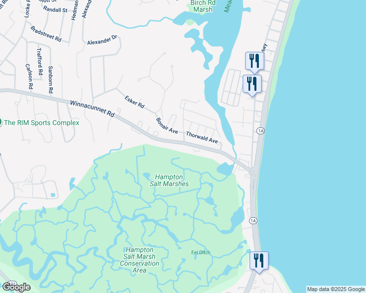 map of restaurants, bars, coffee shops, grocery stores, and more near 506 Winnacunnet Road in Hampton