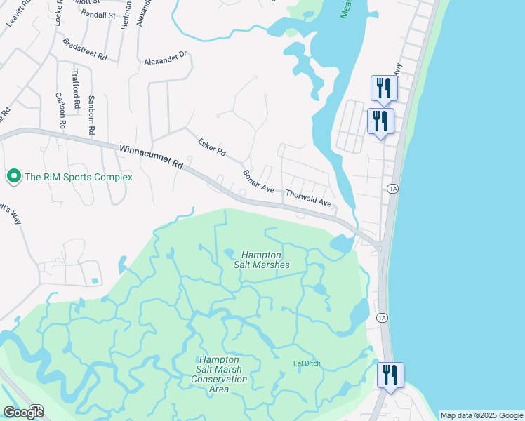 map of restaurants, bars, coffee shops, grocery stores, and more near 489 Winnacunnet Road in Hampton