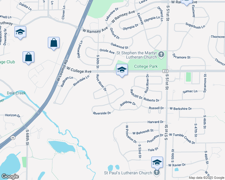 map of restaurants, bars, coffee shops, grocery stores, and more near 5784 Rochelle Drive in Greendale