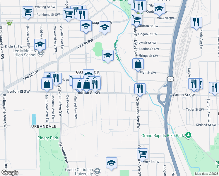 map of restaurants, bars, coffee shops, grocery stores, and more near 1956 Galewood Ave SW in Wyoming