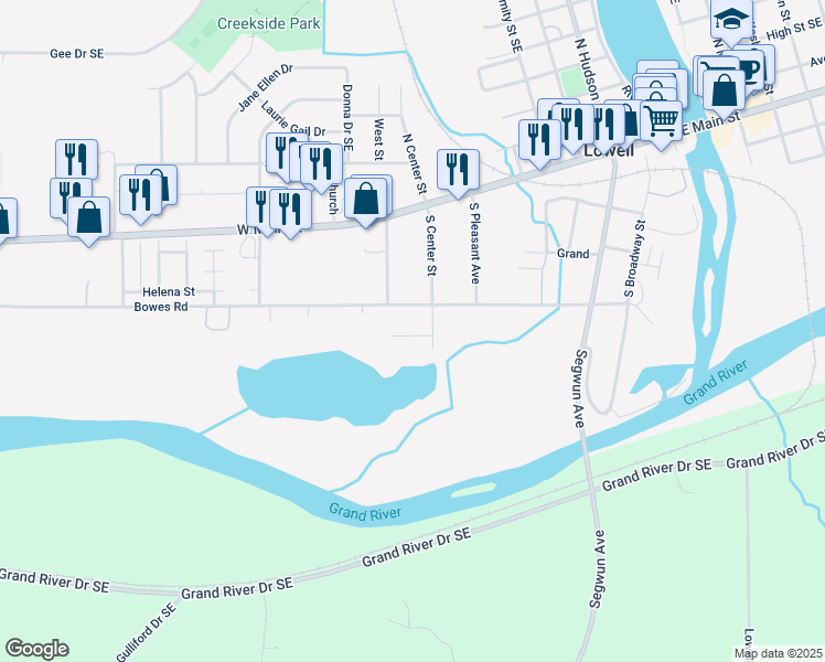 map of restaurants, bars, coffee shops, grocery stores, and more near 920 Clark Street in Lowell