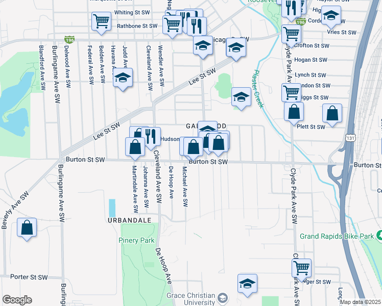 map of restaurants, bars, coffee shops, grocery stores, and more near 1963 Kamp Avenue Southwest in Wyoming
