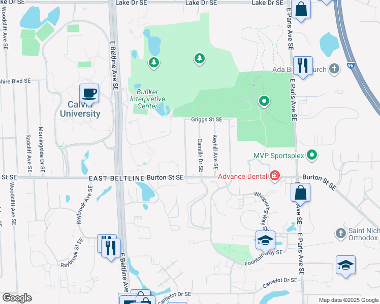map of restaurants, bars, coffee shops, grocery stores, and more near 1913 Camille Drive Southeast in Grand Rapids