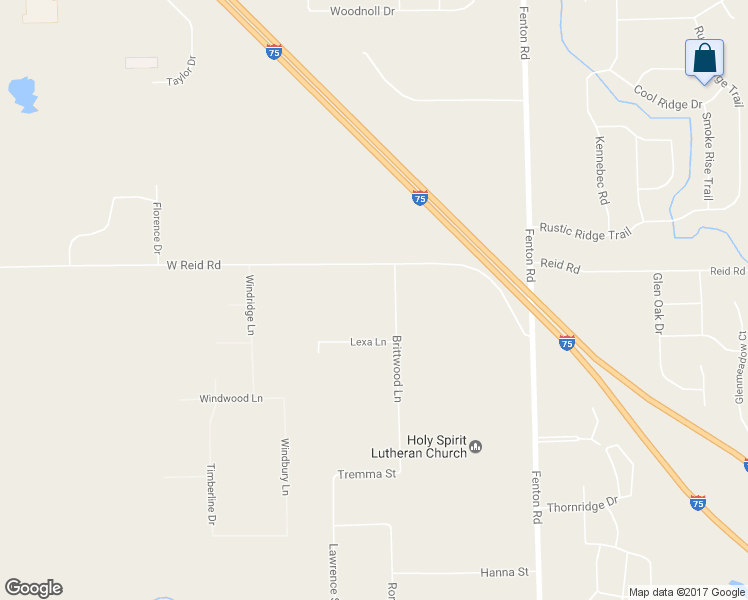 map of restaurants, bars, coffee shops, grocery stores, and more near 7040 Brittwood Lane in Flint