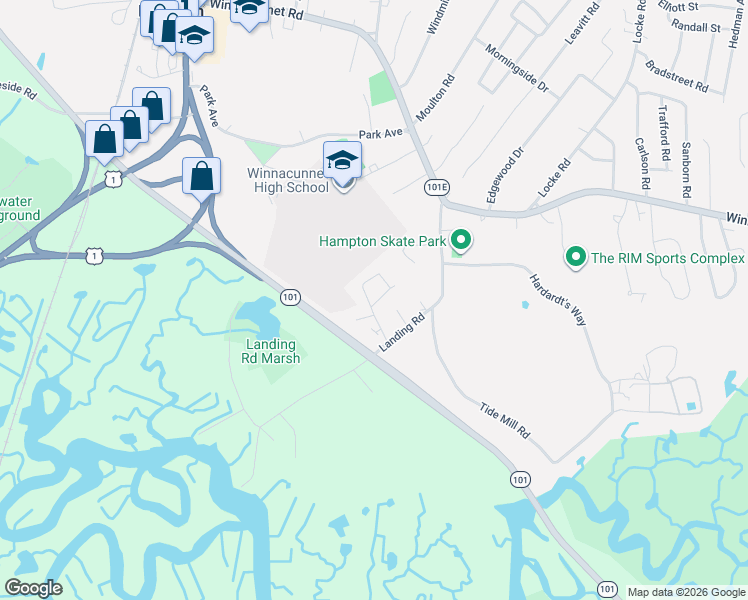 map of restaurants, bars, coffee shops, grocery stores, and more near 1 Seabury in Hampton