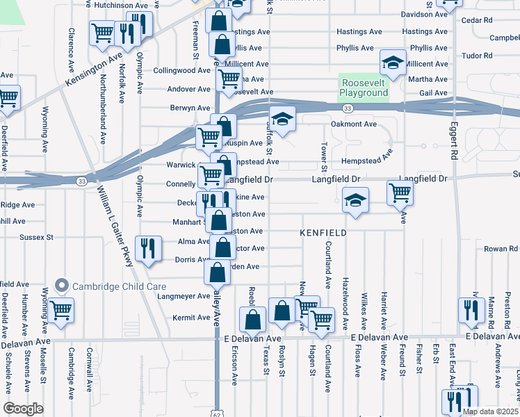 map of restaurants, bars, coffee shops, grocery stores, and more near 54 Weston Avenue in Buffalo