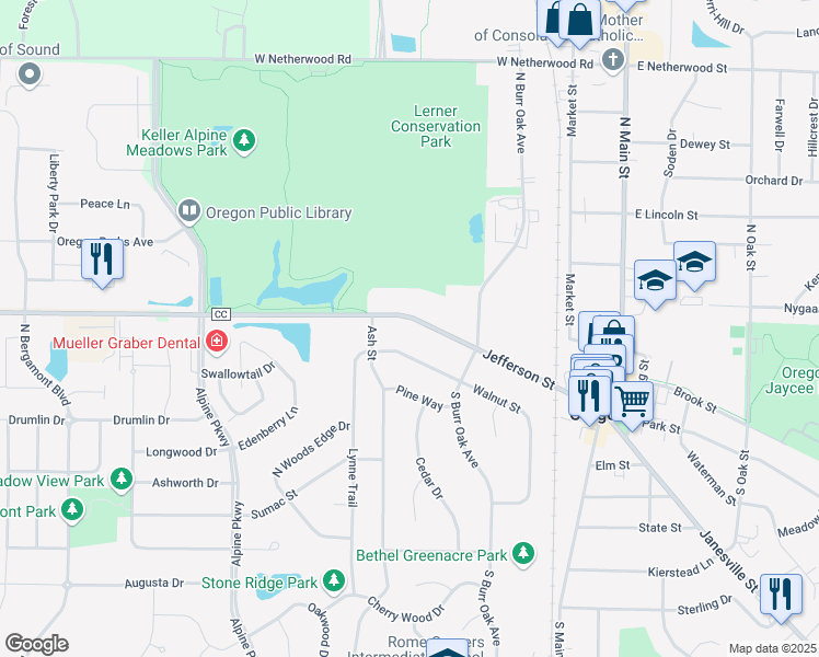 map of restaurants, bars, coffee shops, grocery stores, and more near 458 Jefferson Street in Oregon