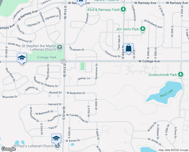 map of restaurants, bars, coffee shops, grocery stores, and more near 6434 Sycamore Street in Greendale