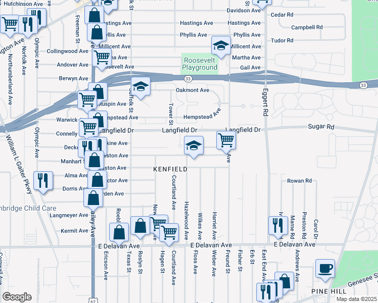 map of restaurants, bars, coffee shops, grocery stores, and more near 226 Weston Ave in Buffalo