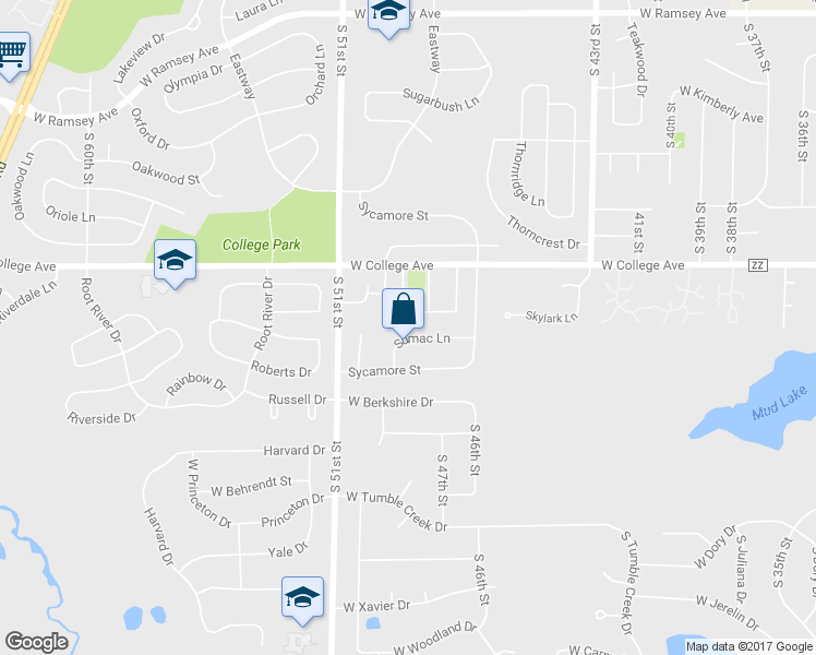 map of restaurants, bars, coffee shops, grocery stores, and more near 4932 Sumac Lane in Greendale