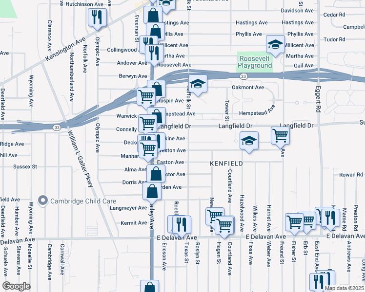 map of restaurants, bars, coffee shops, grocery stores, and more near 54 Weston Avenue in Buffalo
